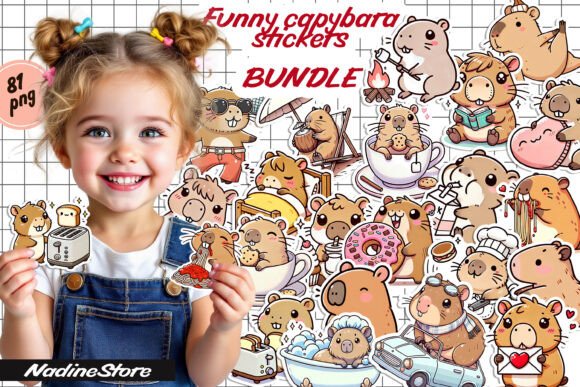 Download Funny Capybara Stickers BUNDLE PNG - Stickers Collection