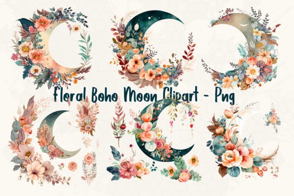 Download Floral Boho Moon Clipart Png - Boho moon Collection