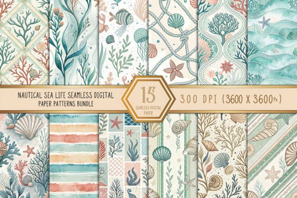 Download Nautical Sea Life Seamless Digital Paper - Paper Collection