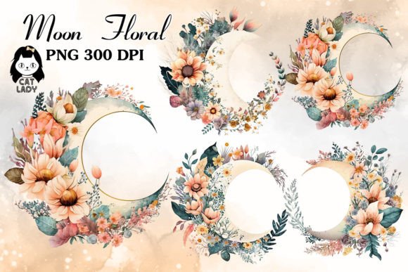 Download Boho Moon Floral Watercolor Clipart - Boho moon Collection
