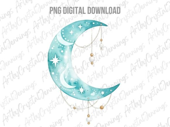Download Celestial Watercolor Boho Moon PNG - Boho moon Collection