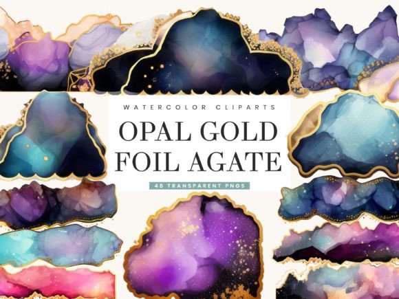 Download Opal Gold Foil Agate Clipart Bundle - Premium Resources