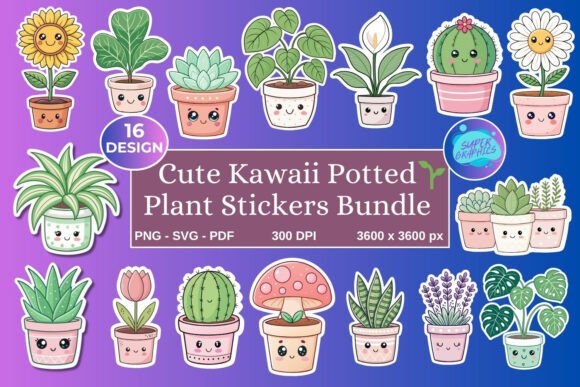 Download Kawaii Potted Plant Stickers Bundle - Premium Resources