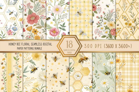 Download Honey Bee Floral Seamless Digital Paper - Paper Collection