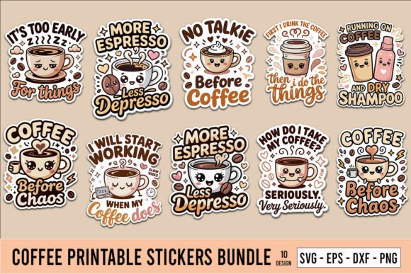 Download Coffee Printable Stickers Bundle - Stickers Collection