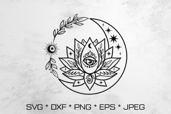 Download Lotus Flower with Boho Moon Celestial - Boho moon Collection