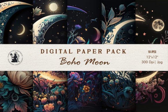 Download Boho Moon Digital Paper Pack - Paper Collection