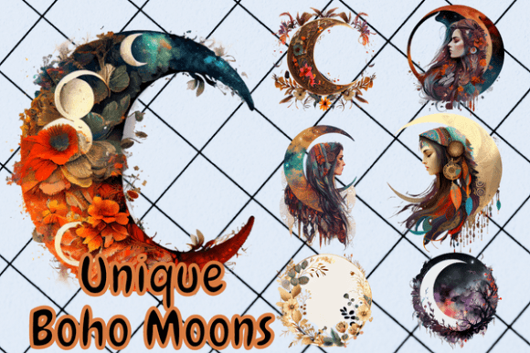 Download Unique Floral Boho Moon Clip Art - Boho moon Collection