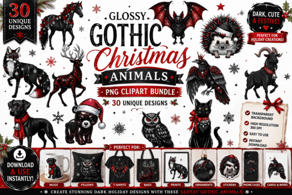 Download Glossy Gothic Christmas Animals Clipart - Glossy Collection