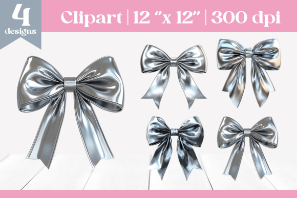 Download Silver Coquette Glossy Bow Clipart - Glossy Collection